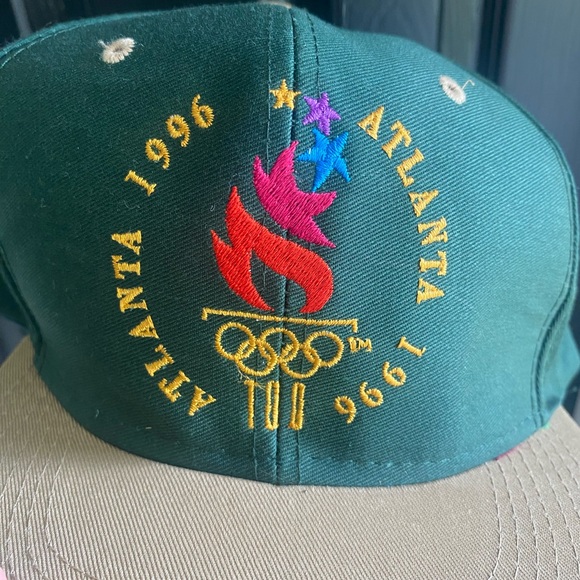Vintage 1996 Atlanta Olympics Logo 7 Green & Tan SnapBack Hat - Picture 2 of 7